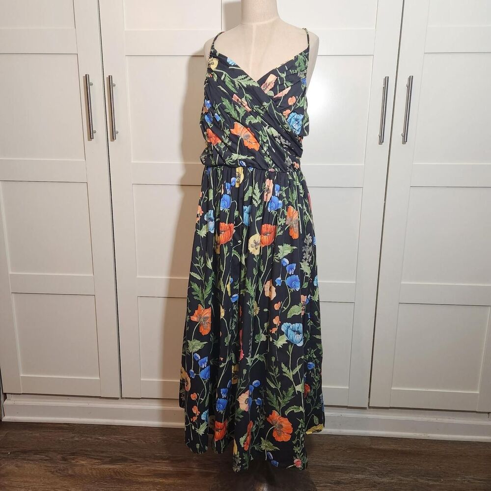 H&M Black Floral Maxi Dress with Blue and Orange Flowers